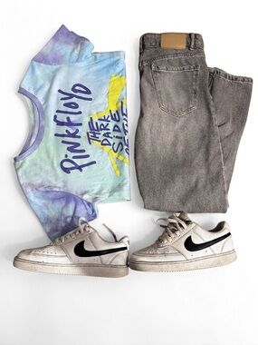 Pink Floyd Tie-Dye Graphic Tee - with Zara Grey Denim Jeans (shoes not included)